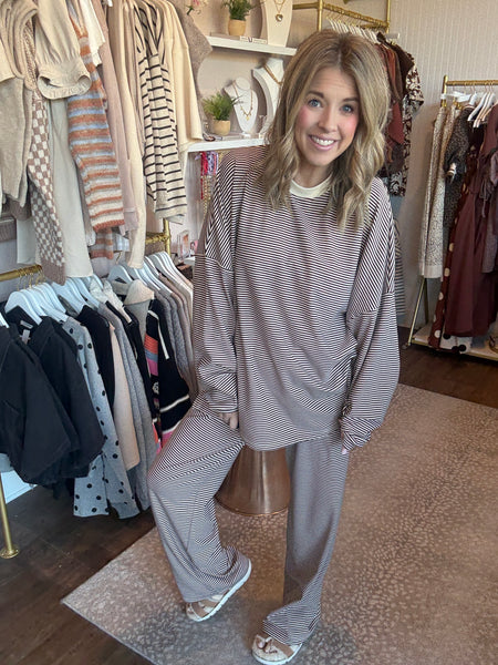 Brown striped fleece lounge pants