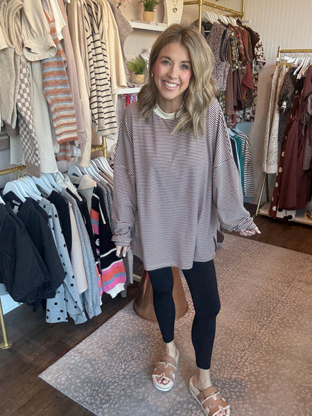 Brown striped fleece oversized top