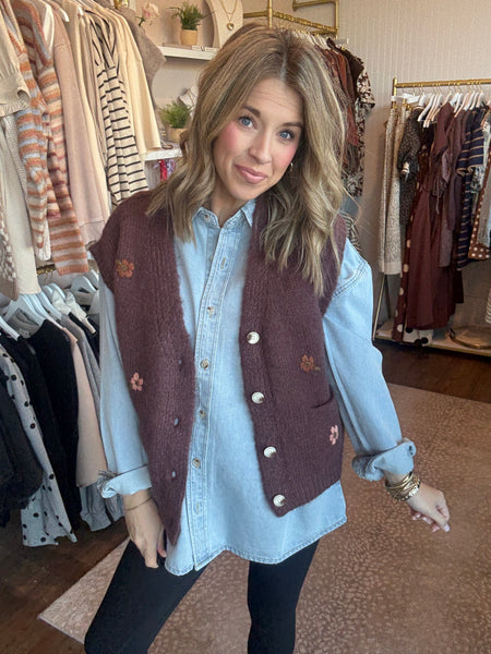 Floral embroidered vest