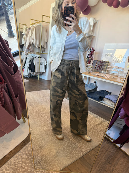 Camo front tie pants