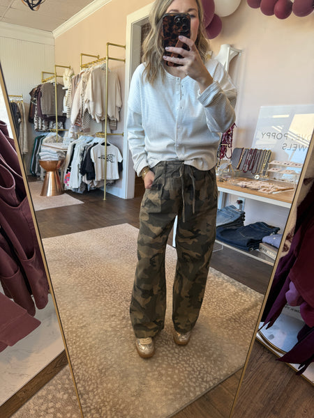 Camo front tie pants