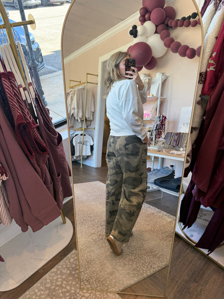 Camo front tie pants