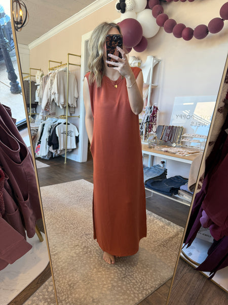 Jersey knit midi dress - dark pumpkin
