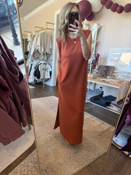Jersey knit midi dress - dark pumpkin