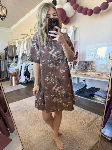 Brown floral back zip dress