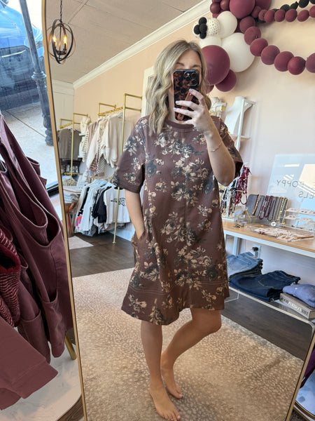 Brown floral back zip dress