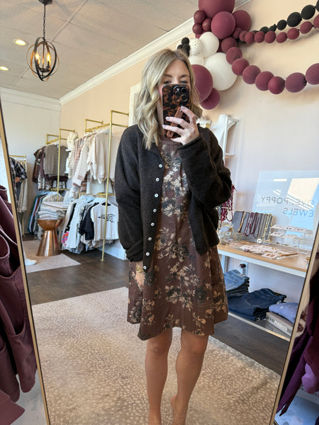 Brown floral back zip dress