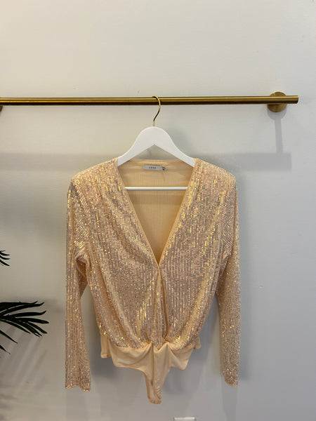 Gold Sequin Deep V Bodysuit