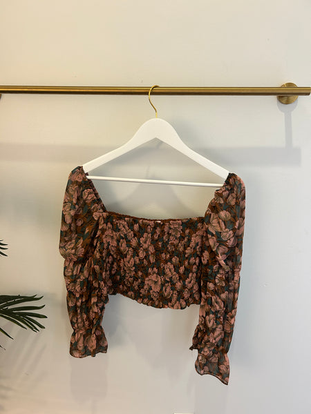 Brown Floral Skirt Set