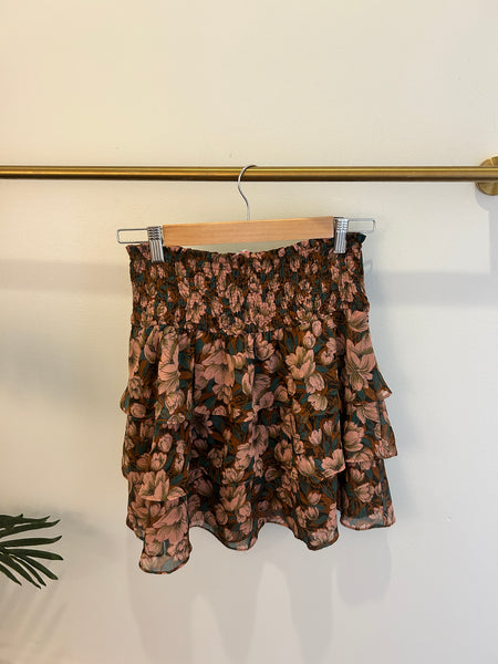 Brown Floral Skirt Set