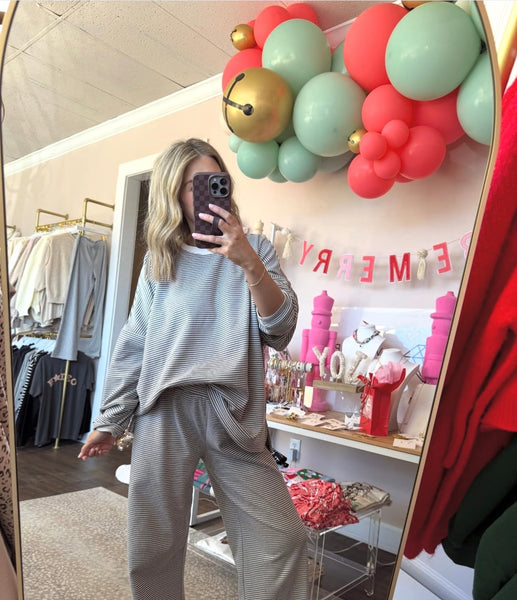 Oversized Grey Stripe Long Sleeve Top