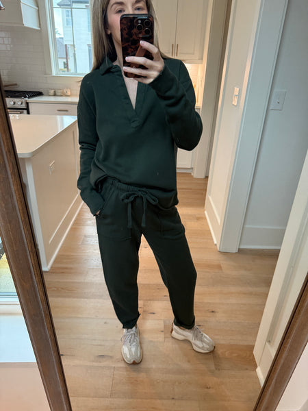 Malibu henley and tapered pant set - Deep Forest