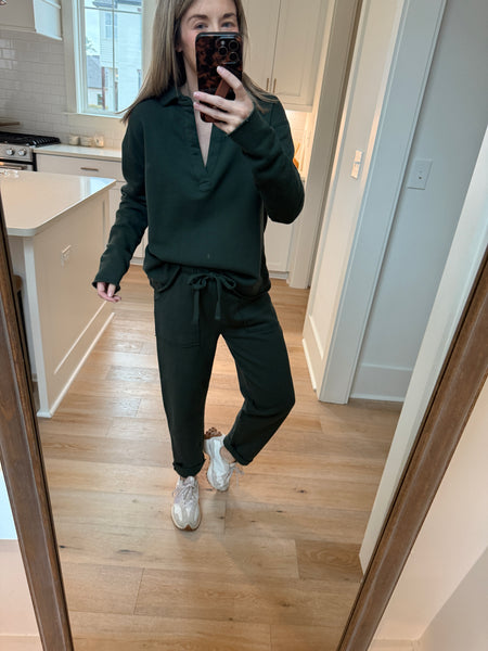 Malibu henley and tapered pant set - Deep Forest