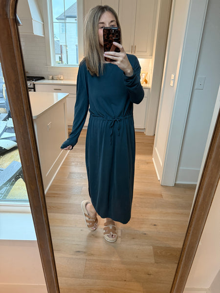 Drawstring waist midi - deep pond