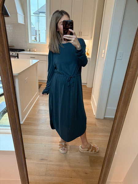 Drawstring waist midi - deep pond