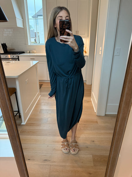 Drawstring waist midi - deep pond