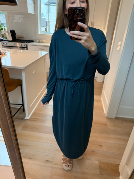 Drawstring waist midi - deep pond