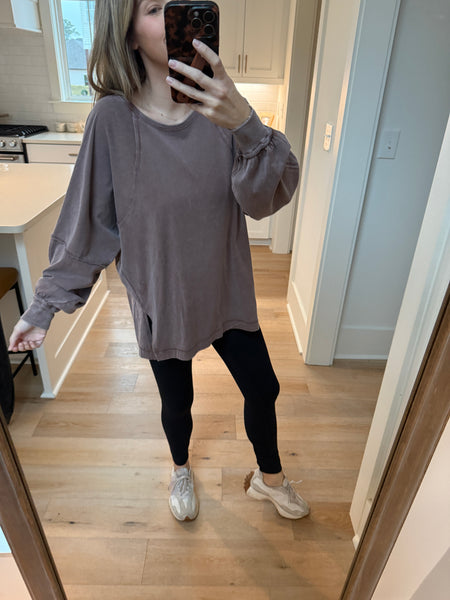 Washed oversized longsleeve tee - Chestnut