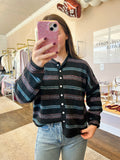 Black Multi Stripe Rolled Edge Cardigan