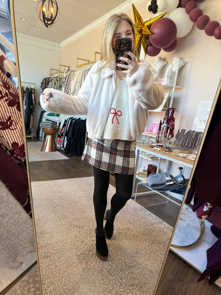 Zip Up Cream Fur Jacket