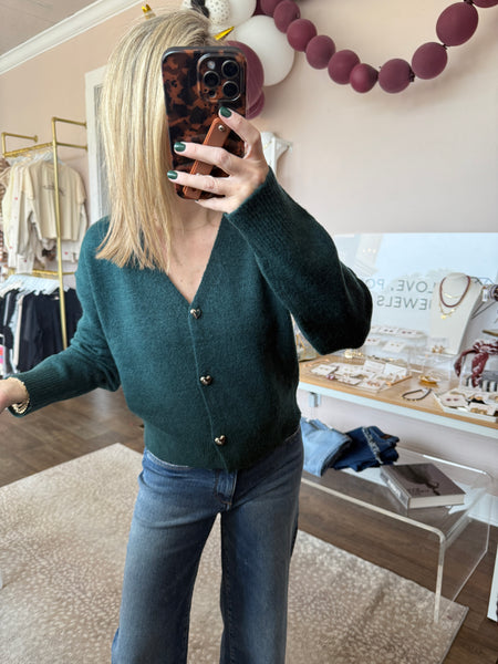 Heart button sweater - deep green