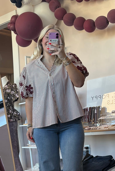 Burgundy Floral Sleeve Blouse