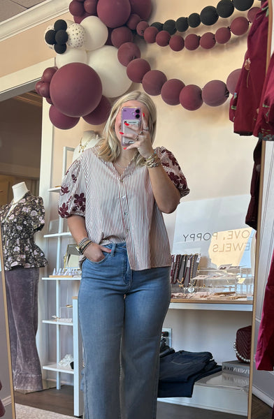 Burgundy Floral Sleeve Blouse