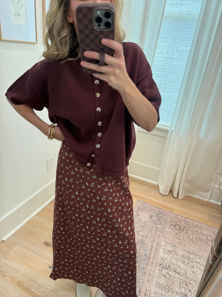 Deep Burgundy Short Sleeve Sweater Cardigan
