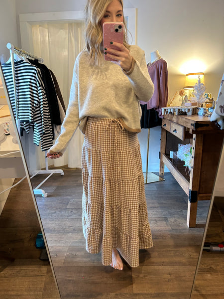Brown Gingham Tiered Skirt