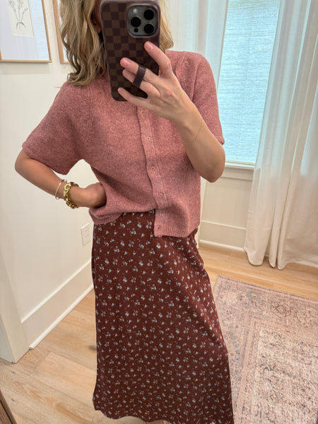 Heather Mauve Puff Short Sleeve Sweater