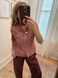 Heather Mauve Puff Short Sleeve Sweater