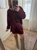 Maroon Raw Rolled Edge Henley