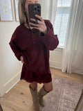 Maroon Raw Rolled Edge Henley