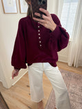 Maroon Henley Balloon Sleeve Top