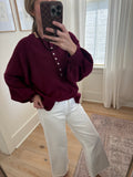 Maroon Henley Balloon Sleeve Top