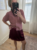 Heather Mauve Puff Short Sleeve Sweater