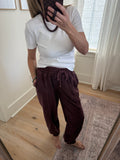 Maroon Drawstring Front Seam Pants