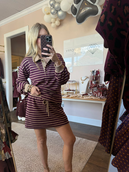 Wine Striped Skirt Set - 2 pcs