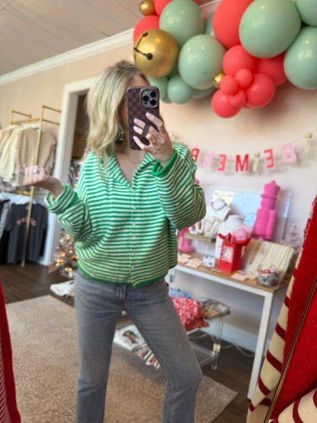 Piper cardigan - green mini stripe