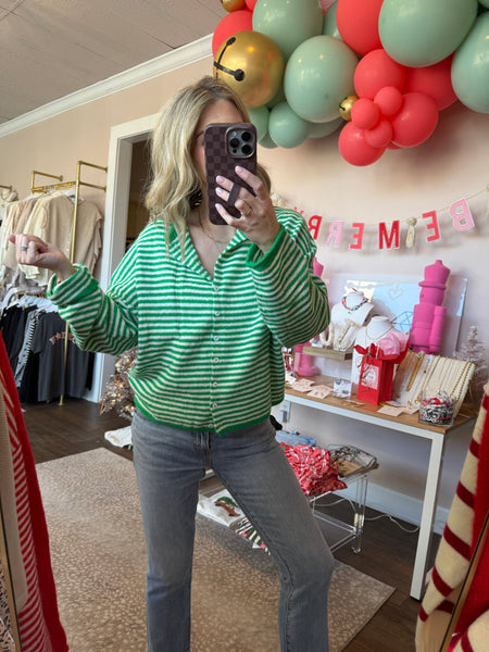 Piper cardigan - green mini stripe