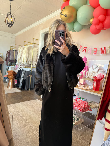 Zip Up Black Fur Jacket