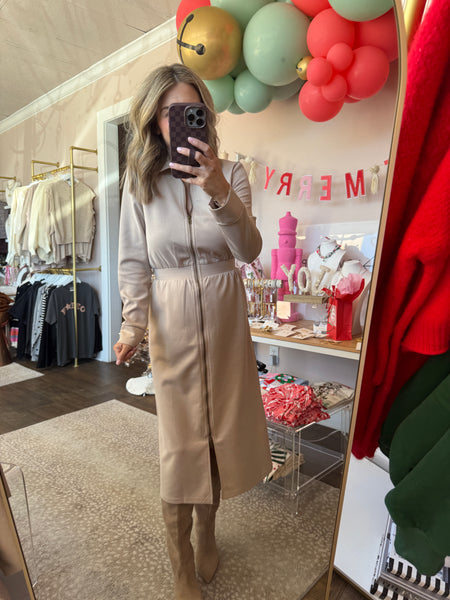 Zip long sleeve midi - Almond