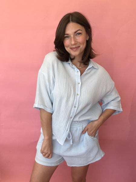 Gauze Button Up Short Set