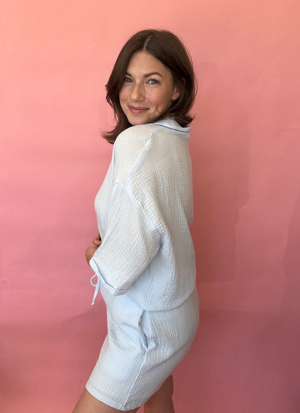 Gauze Button Up Short Set