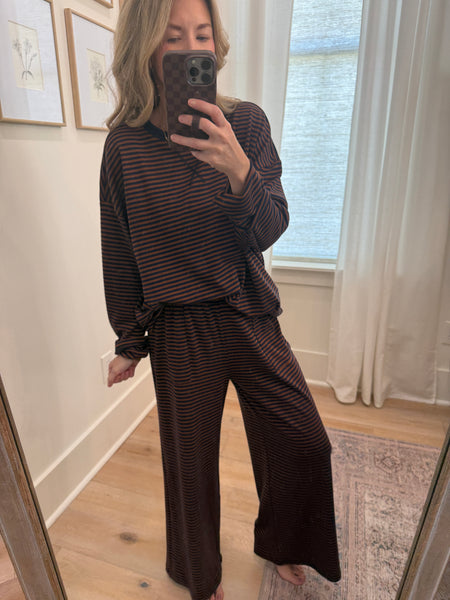Navy & Brown Striped Pant Set - 2 pcs