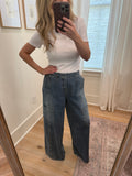 Wide Leg Mineral Wash Utility Jeans