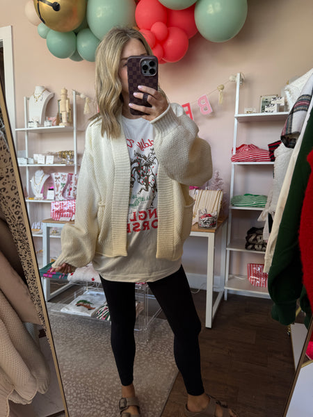 Textured knit cardigan - cream