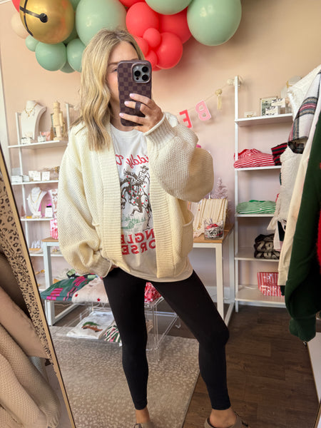 Textured knit cardigan - cream