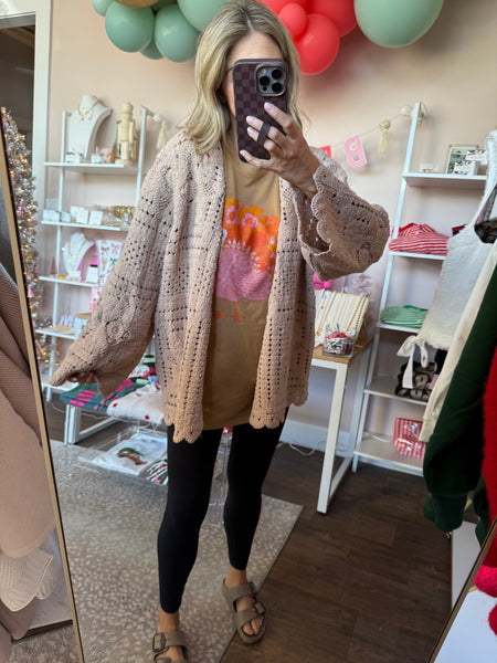 Crochet open weave cardigan - cocoa