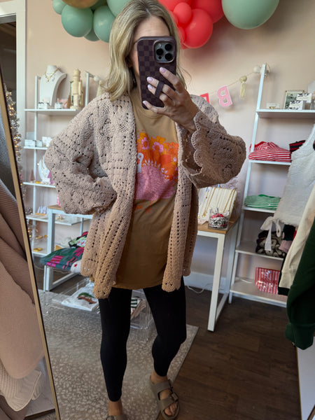 Crochet open weave cardigan - cocoa